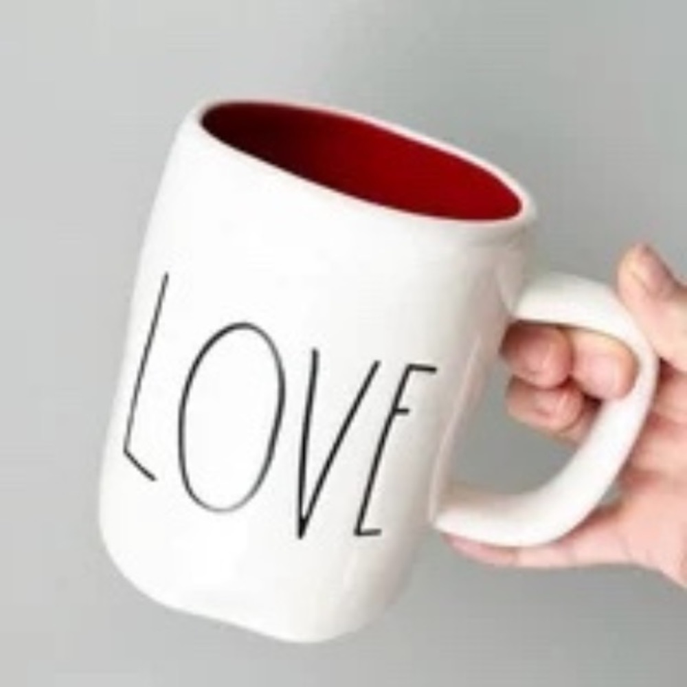 Rae Dunn "LOVE" Ceramic Coffee Mug Red Inside- Perfect for Your Morning Brew